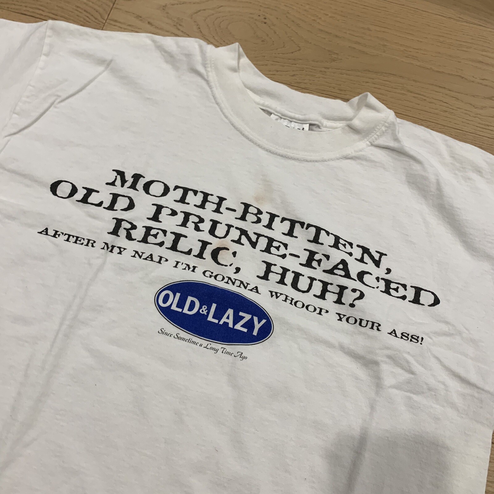 vintage 90s old and lazy comedy T-shirt old man novelty gildan heavy Large white