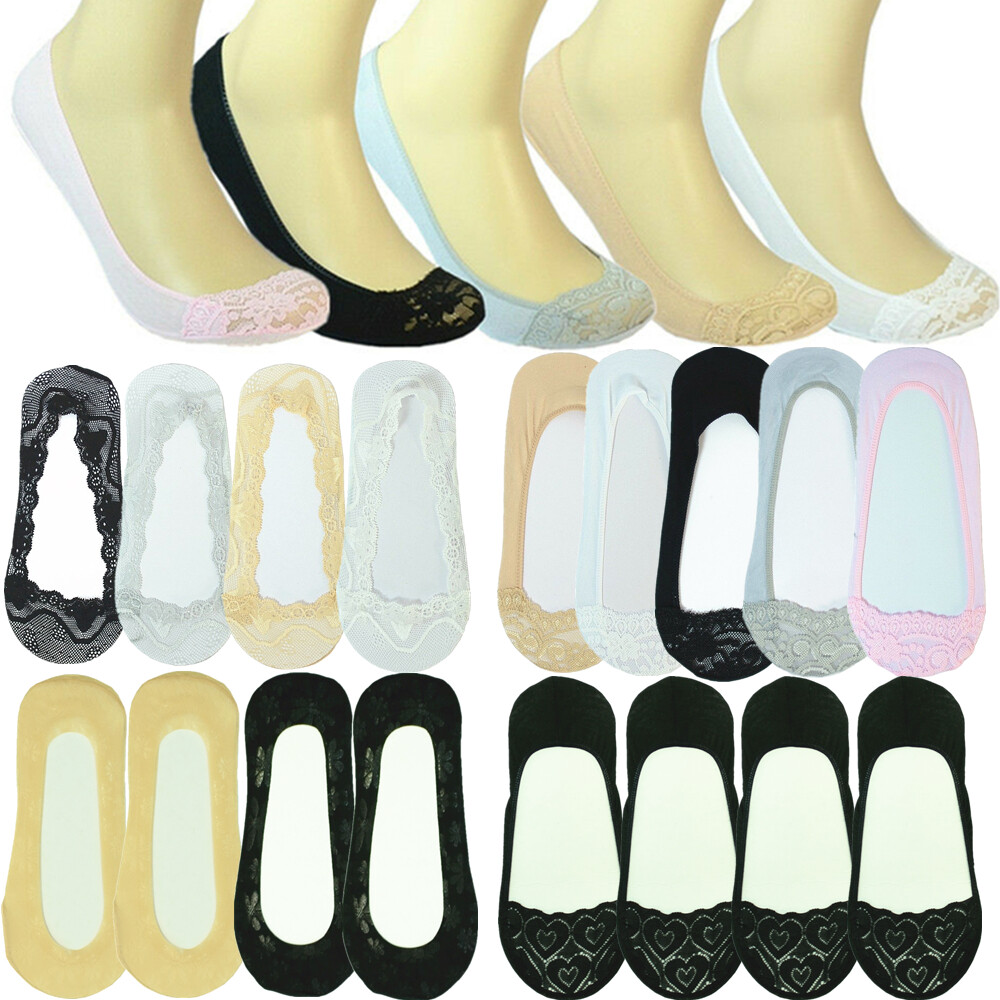 3-12 Pairs Womens No Show Lace Nonslip Invisible Flat Liner Loafer Boat Socks