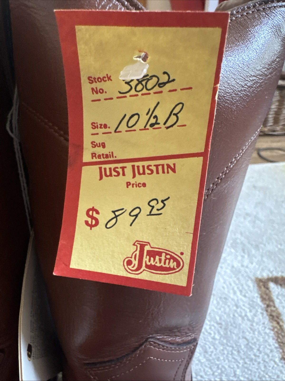 1993 Justin Roper Cowboy Boots Never Worn Box 10 1/2B 3208 Brown Tan Leather