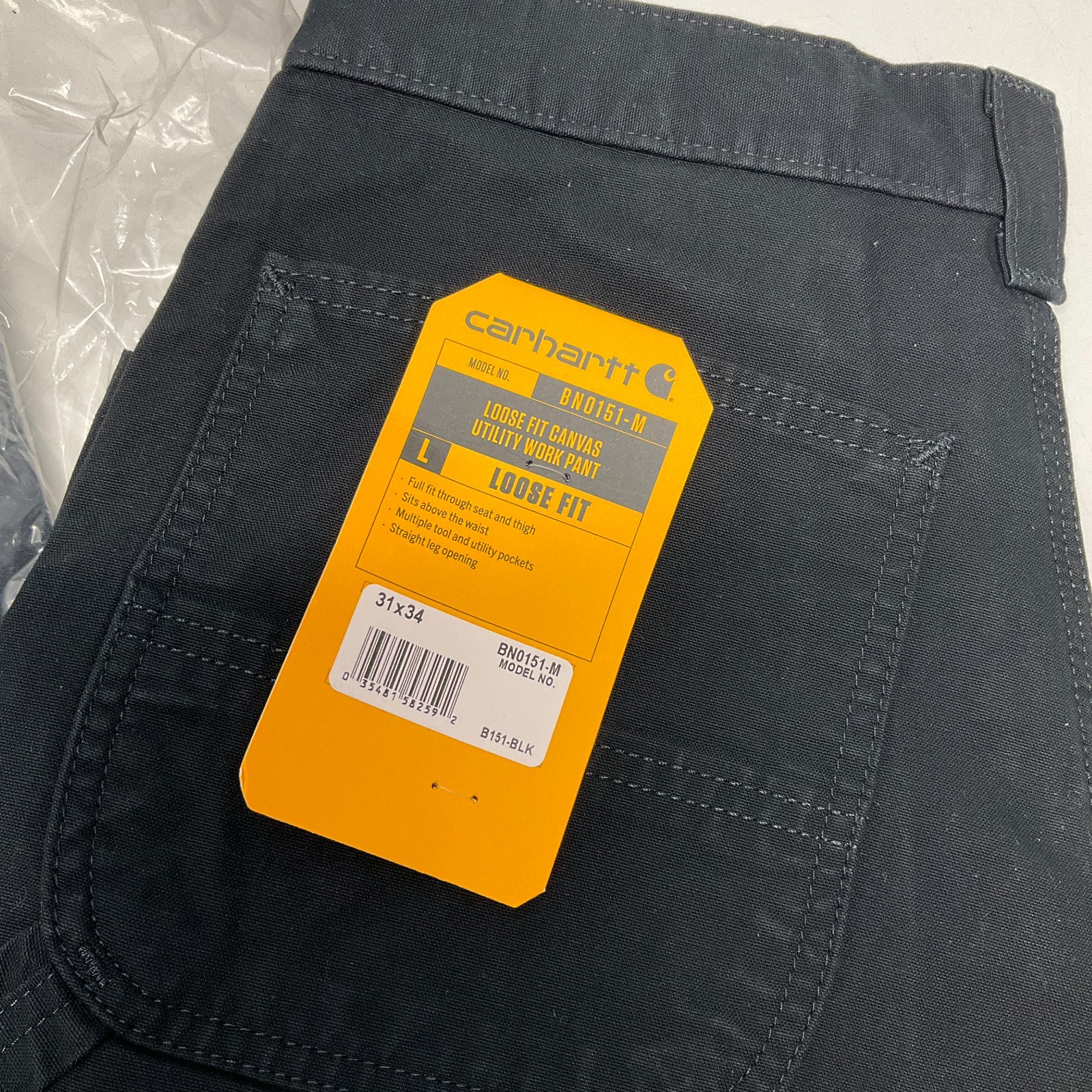 NEW NWT Carhartt Loose Fit Canvas Utility Work Pant, BN0151-M Size 31×34 Black