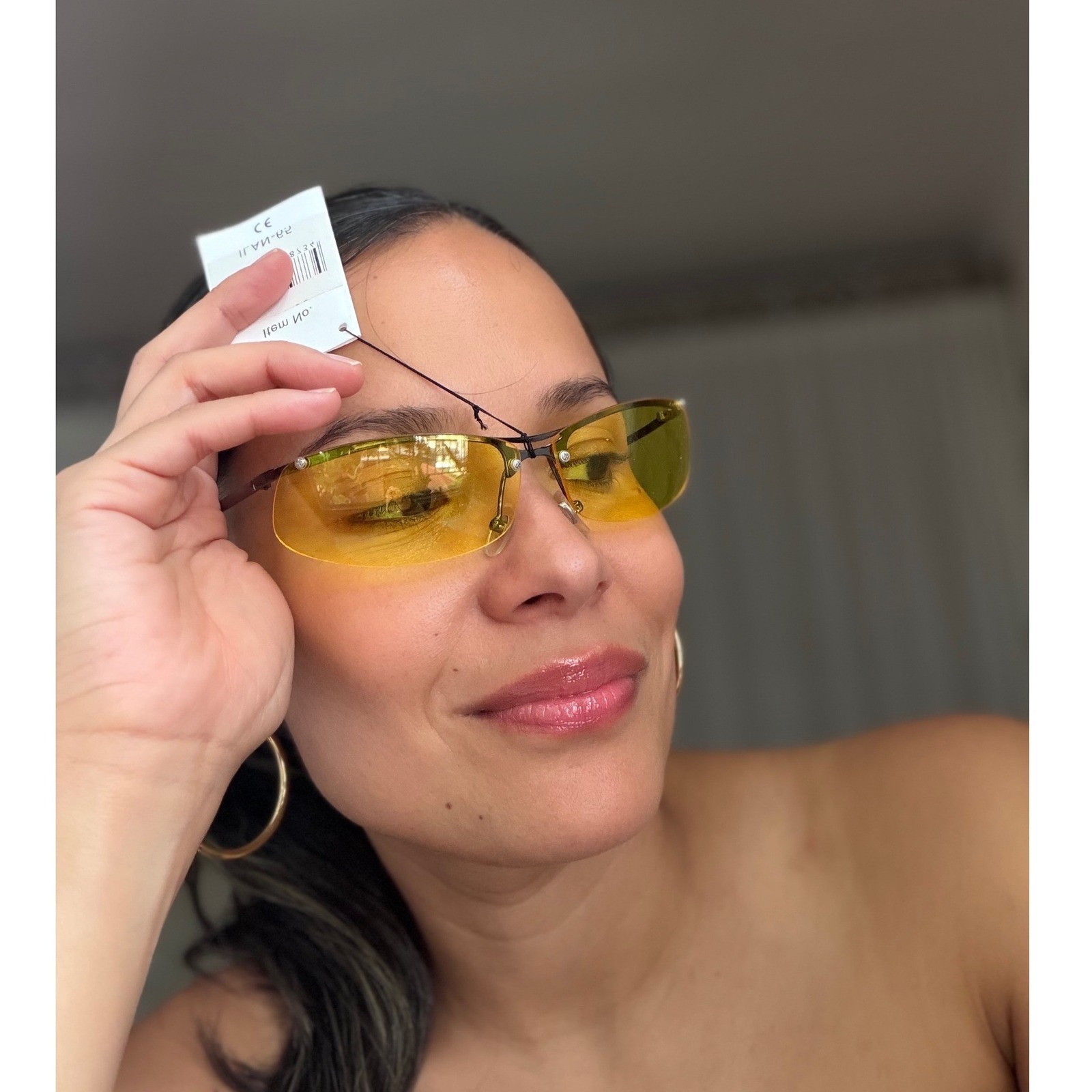 Vintage Y2K Style Yellow Tinted Rimless Sunglasses