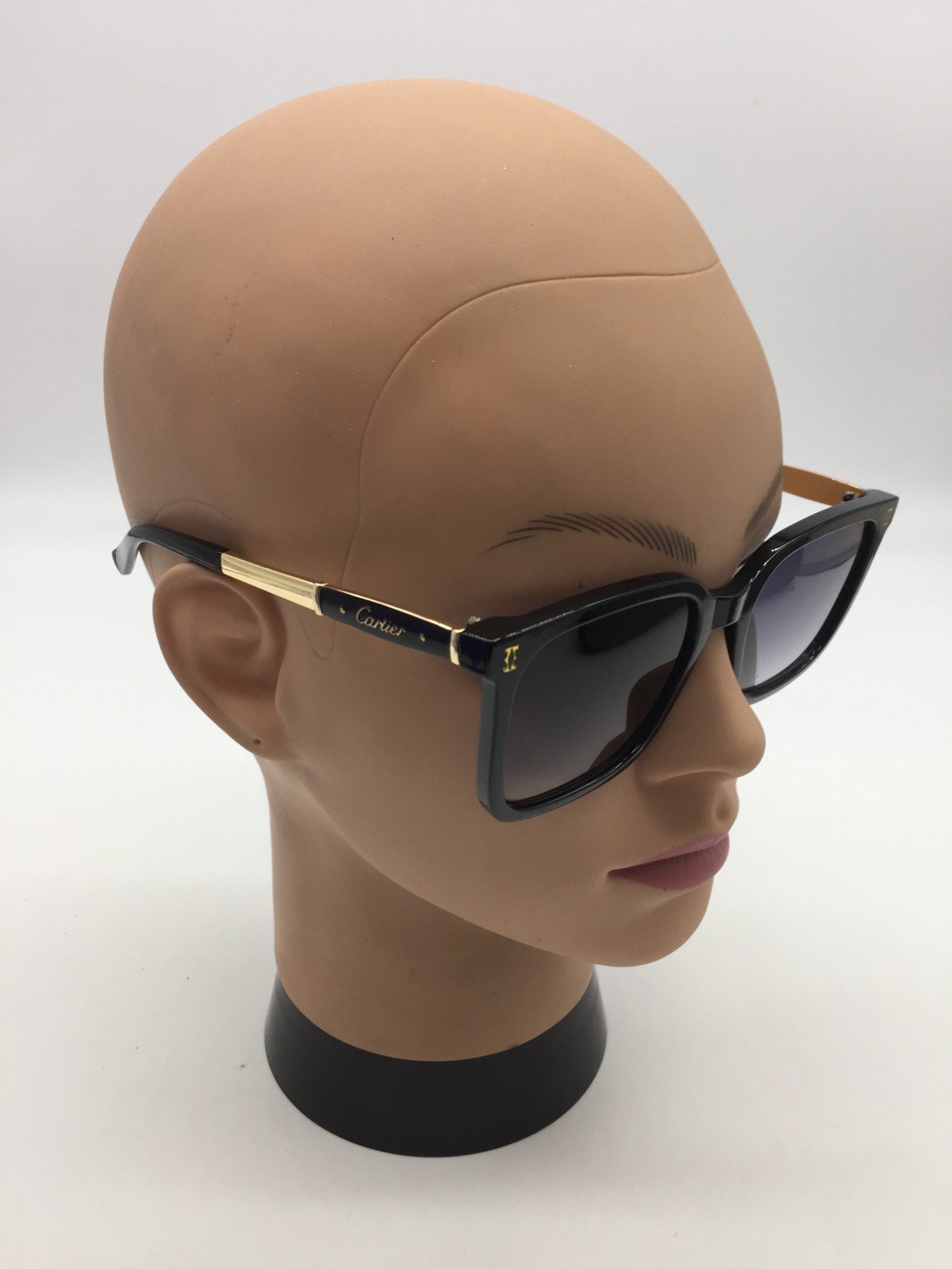 Cartier Black Full Rim Frame Designer Sunglasses 50-20-140 Grey Lenses