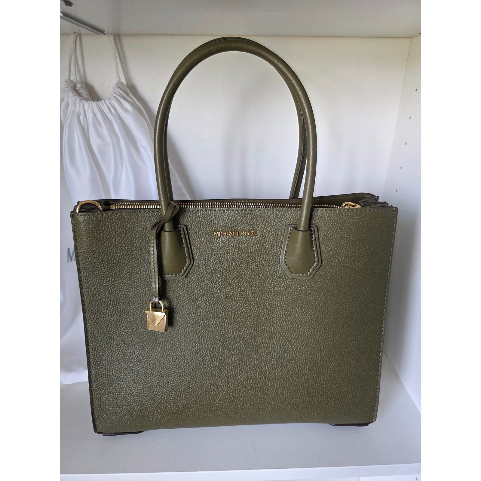 Michael Kors Mercer Tote Women Large Olive Green Leather Accordion Bag