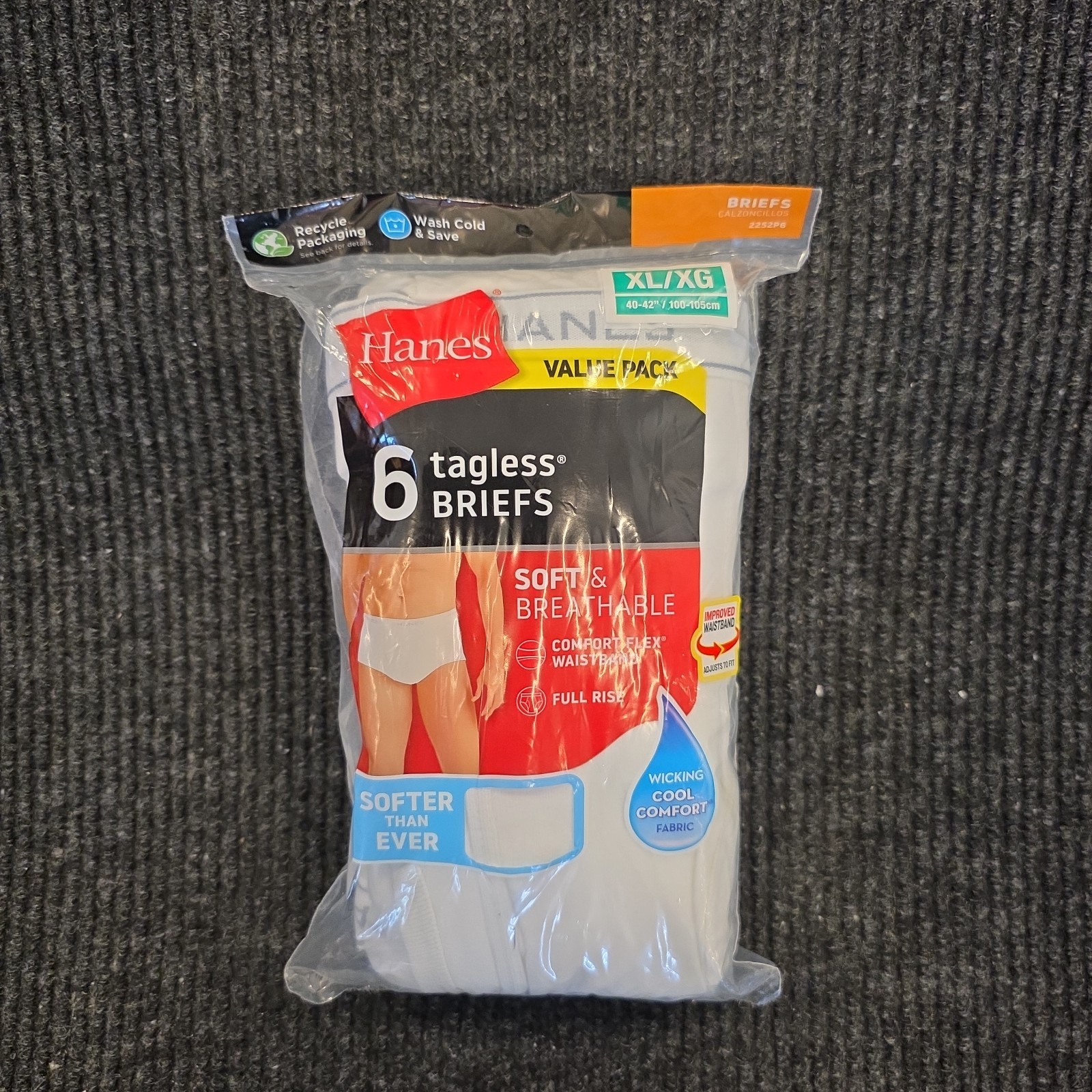 Hanes Briefs 6-Pack Mens Tagless Underwear White Briefs Waistband Soft Wicking