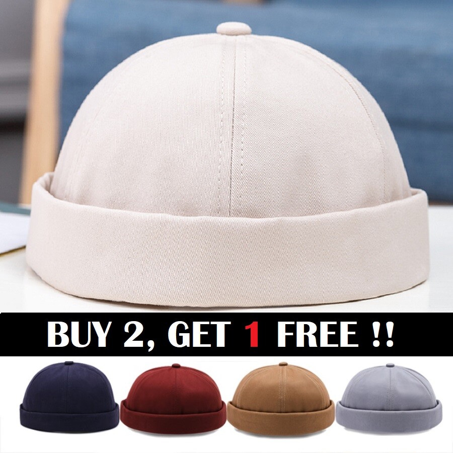Men Retro Brimless Hat Skull cap Sailor Cap Beanie Rolled Cuff Adjustable Paint
