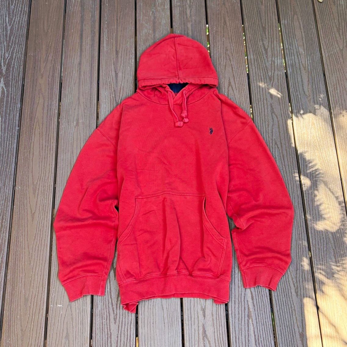 U.S. POLO ASSN. Men’s Red Fleece Pullover Hoodie Logo Pockets Drawstring XXL