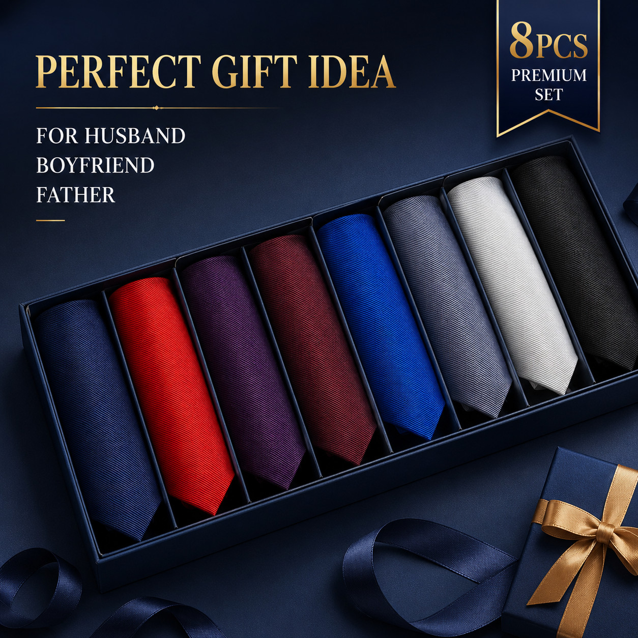 8PCS Men’s Neck Tie Gift Set Solid Colour Business Wedding Formal Neckties