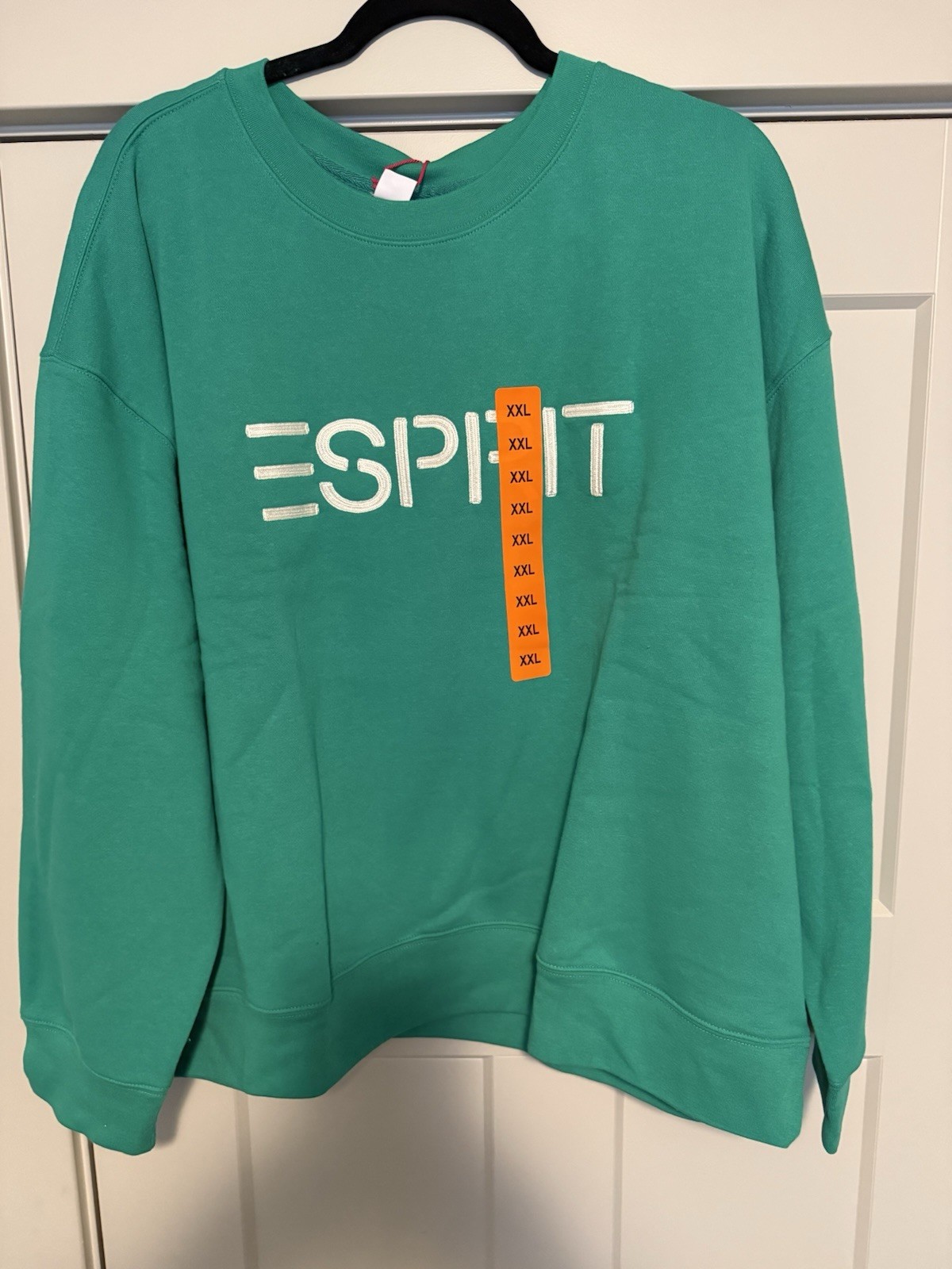 Esprit Kelly Green Logo Crewneck Pullover Sweatshirt Long Sleeve Cotton Fleece