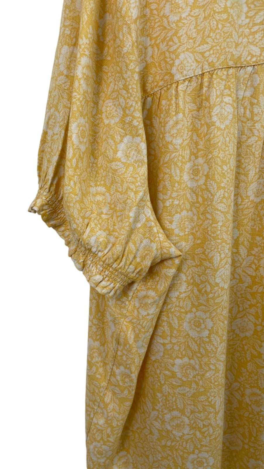 Falls Creek Womens Size 2X Yellow & White Floral Print Linen Blend Shirt