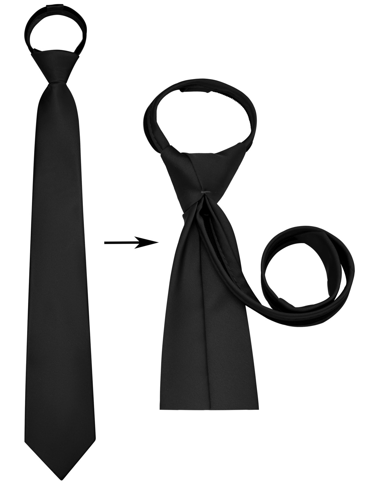Branduce 3.15″(8cm) Mens Solid Satin Tie Pre-tied Adjustable Zipper Necktie for