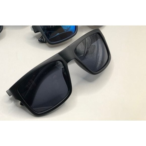 NEW Polarized Square Sunglasses Soft Matte Black Gray Arms Dark Smoke Lens