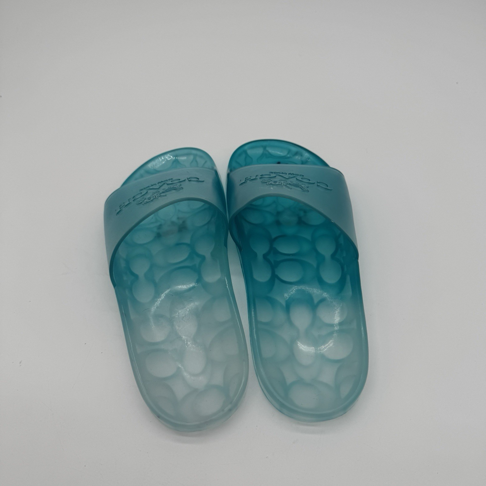 Coach Ulyssa Rubber Jelly Slide Sandals Sea Mist Blue Size 6B New Flaw C3068