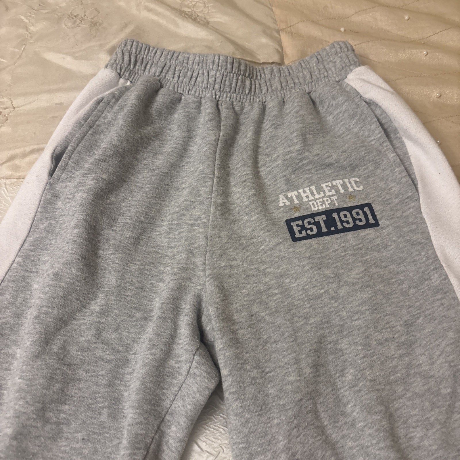 No Boundaries Grey Colorblock Two-Tone Elastic Waist Jogger Sweatpants Sz S 3/5