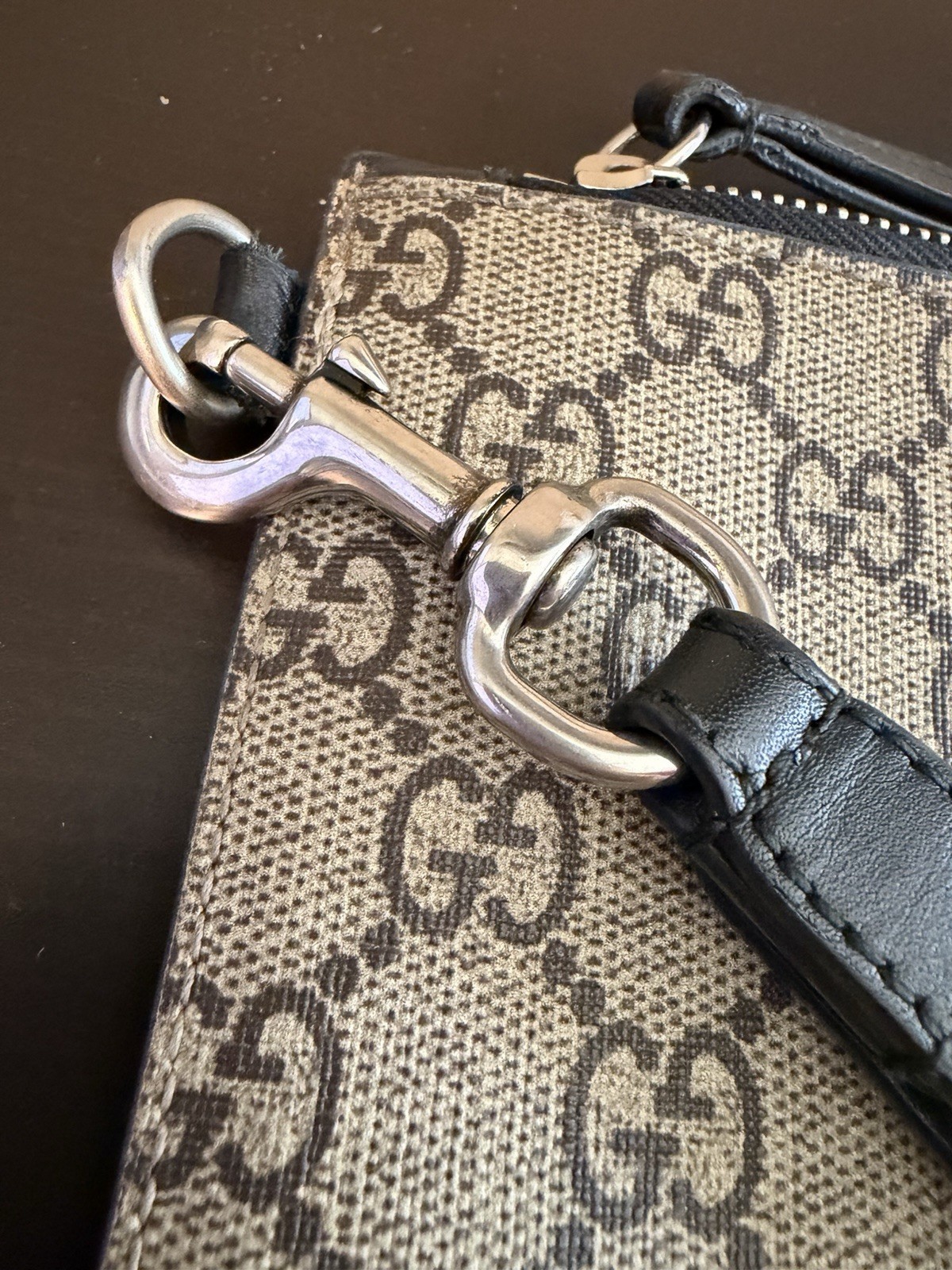 GG Supreme Monogram Tiger L’Aveugle Zip Wristlet Pouch Beige