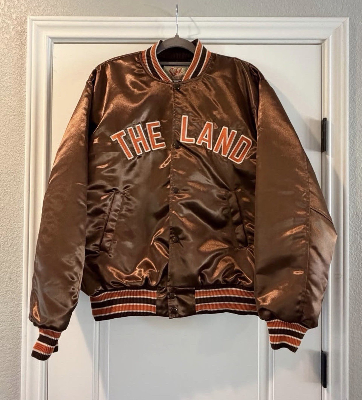 Sichel Cleveland “THE LAND” Satin Bomber Jacket – Brown/Orange – Retro Browns