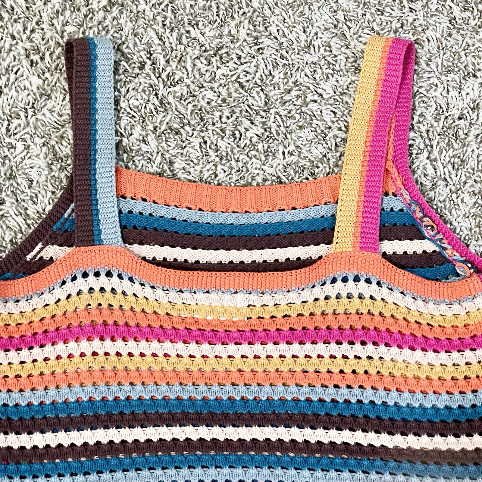 Faherty Byt Rainbow Falls Crochet Tank Top Colorful Sweater Vest Gypsy Artsy Med