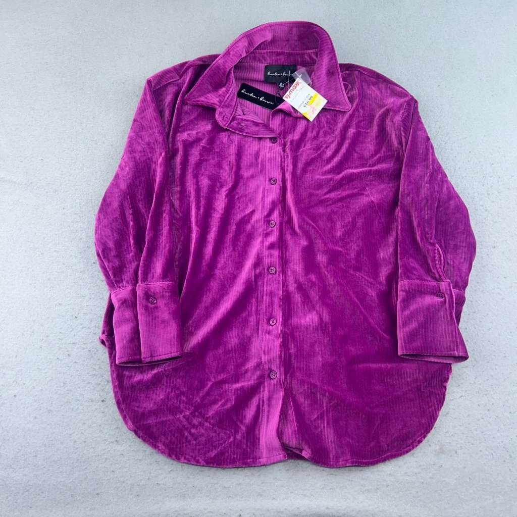 Hunter & Brown Shirt Womens Medium Purple Velvet Button Up Long Sleeves Top NWT