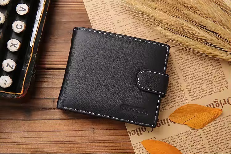 New Mens Leather Bifold Wallet Button Closure RFID Blocking Card Case/Cash