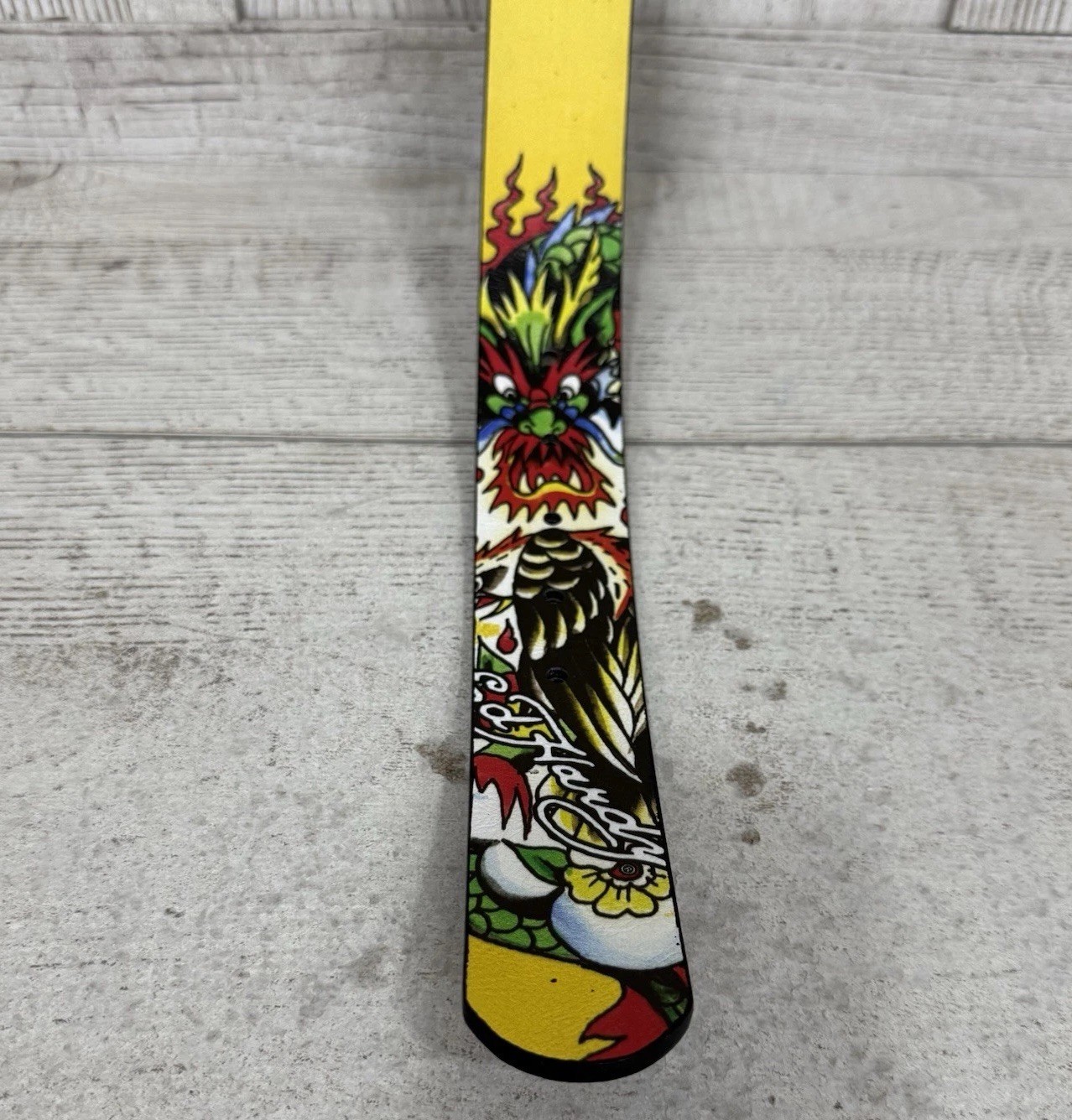 Ed Hardy Men’s Size 36 Reversible Black Leather Belt Dragon Heart Skull Tattoos