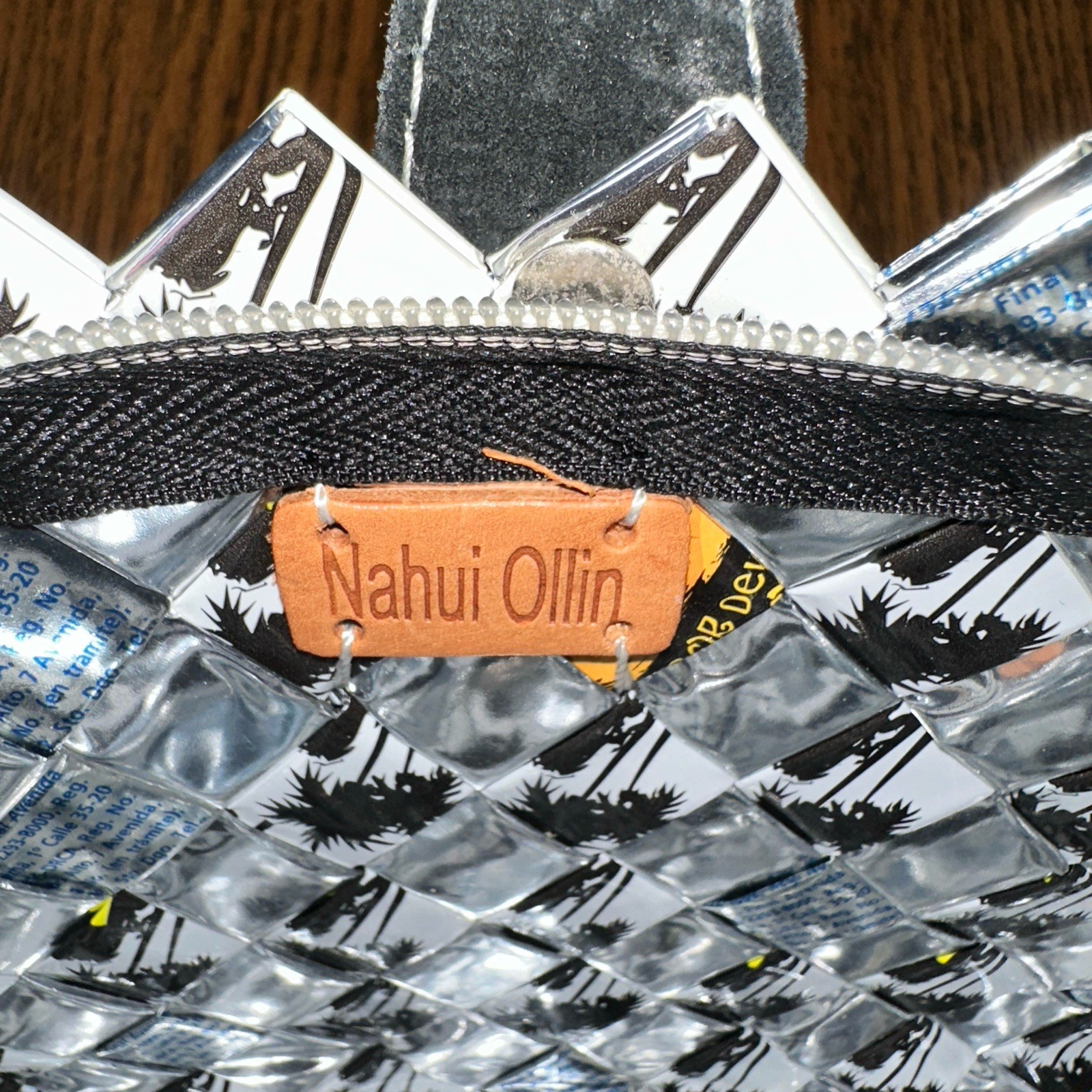 Nahui Ollin Y2K Woven Candy Wrapper Clutch Bag Purse Silver White Glossy Buckle