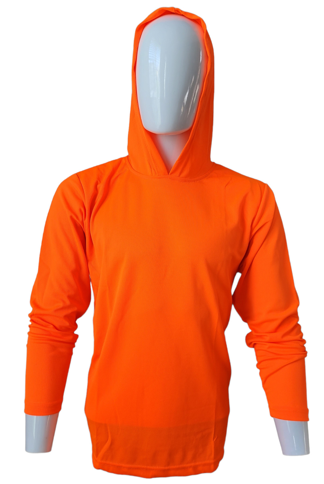 Safety Orange Long Sleeve Shirts With Hood, Polyester Birdeyes Mesh