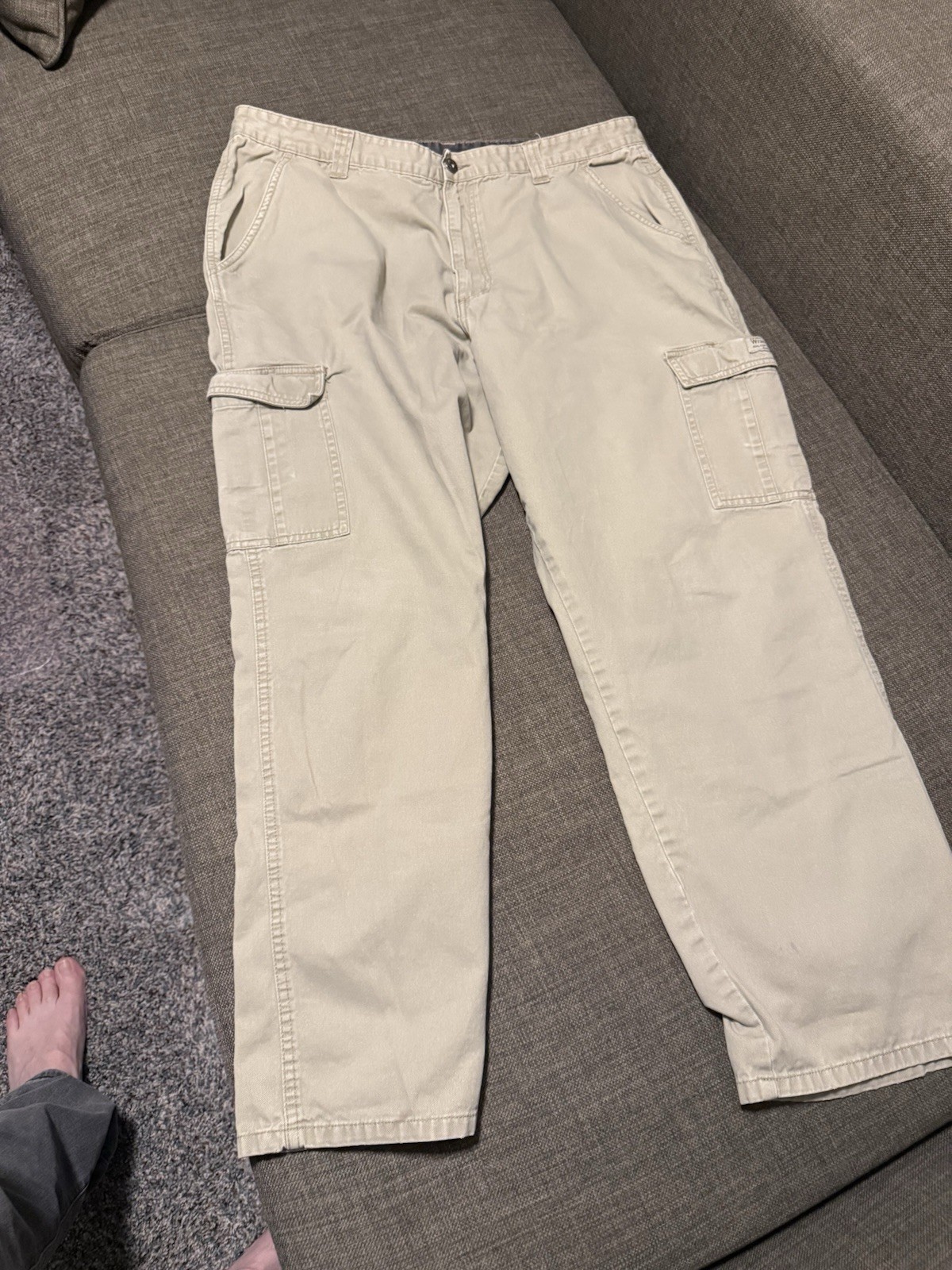 G Star Men’s Beige Cargo Pants 34W Regular Fit Cotton Canvas Flat Front Pockets
