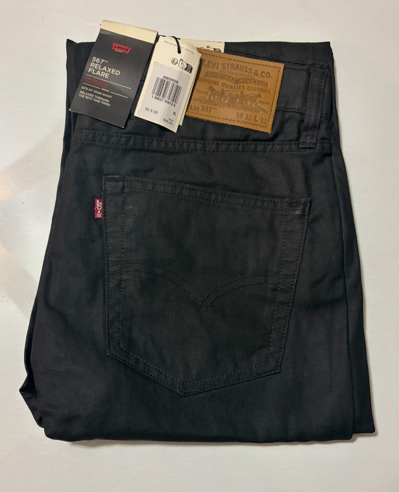 Levi’s Premium 567 Relaxed Flare Coated Men’s Jeans Inseam 32 – Retail $98