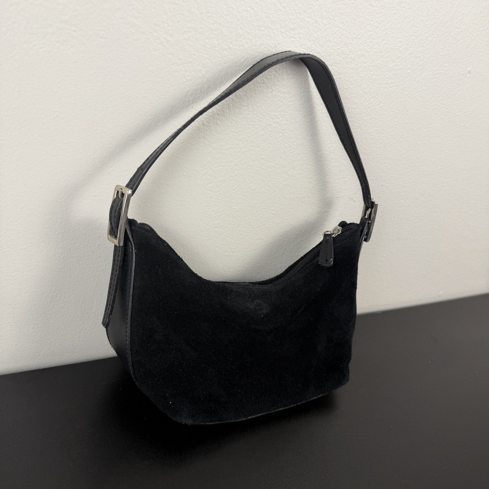 Kathy Ireland Y2K Mini Small Handbag Purse Black Leather Suede Casual Simple