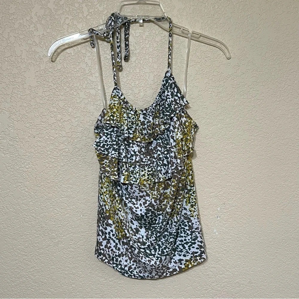 Banana Republic Ruffle Halter top Medium Abstract Print Open Back