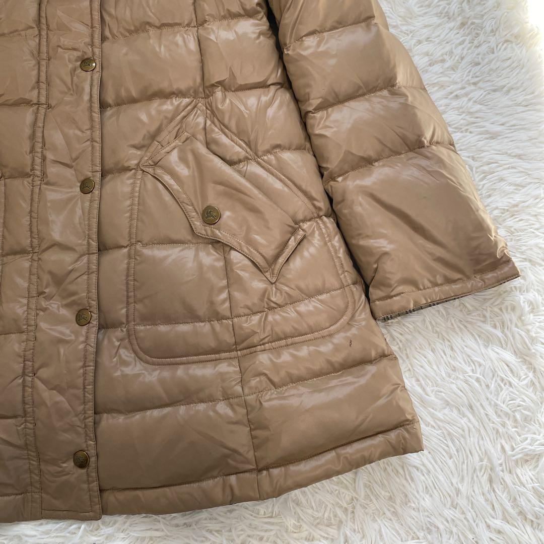 Burberry Blue Label down coat with raccoon Nova check pattern size 38