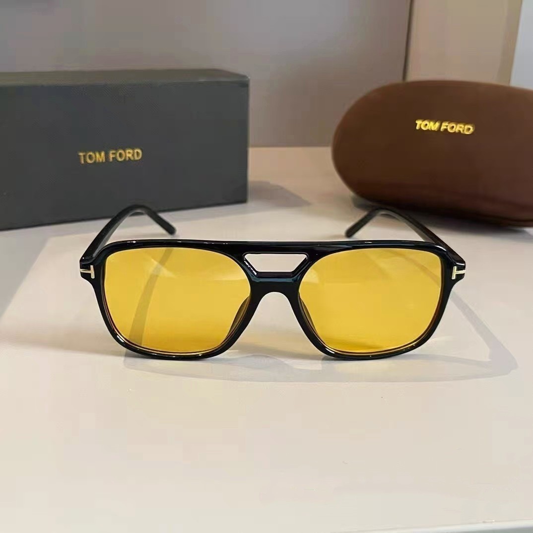 Tom Ford 6018-140 Black Frame Yellow Lens Sunglasses New With Box, Cloth, Bag