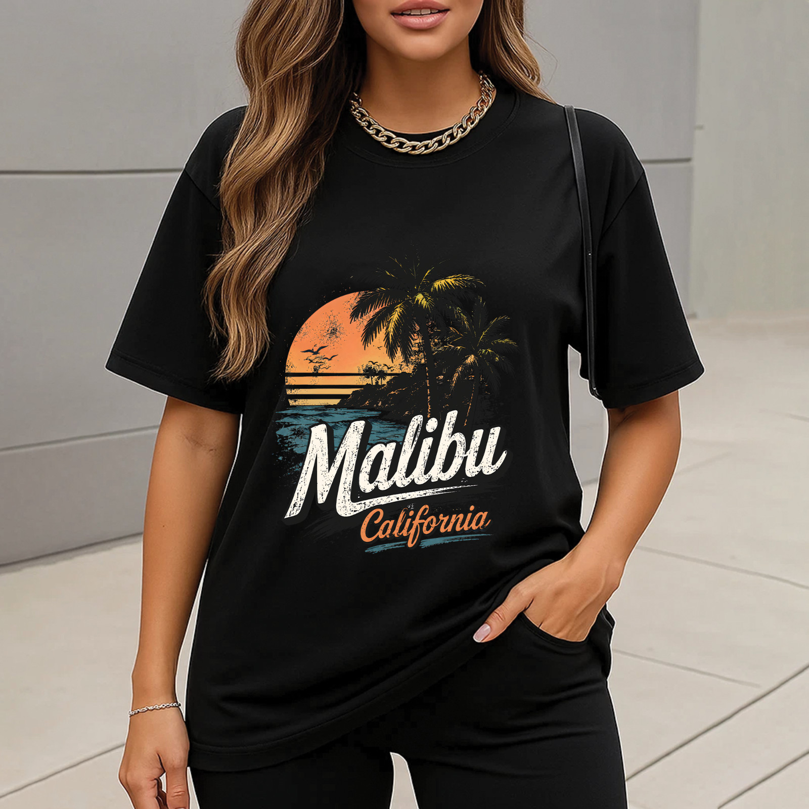 Malibu California Graphic Unisex T-Shirt Women Men Trendy Tee Casual T-shirt