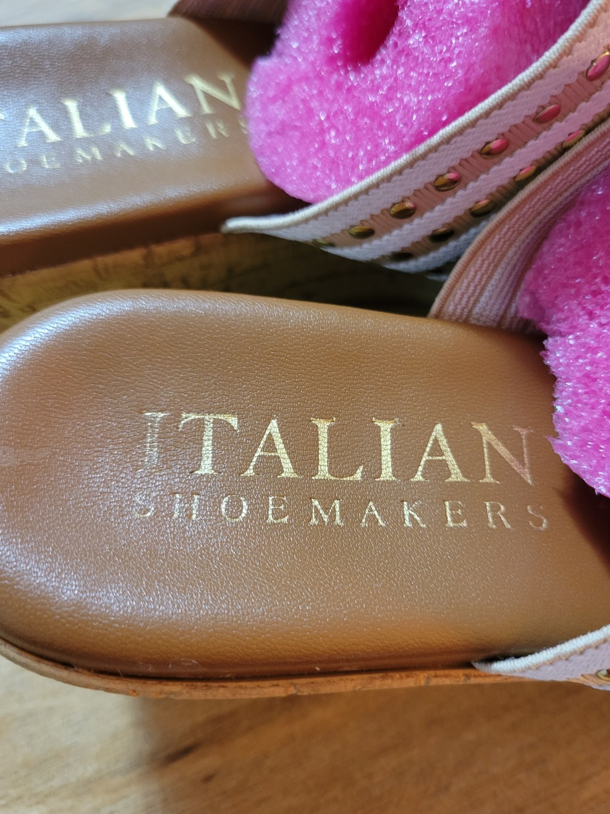 Elastic Stretch Platform Wedge Slide Sandals By Italian Shoemakers Sz 7.5 CLEAN!