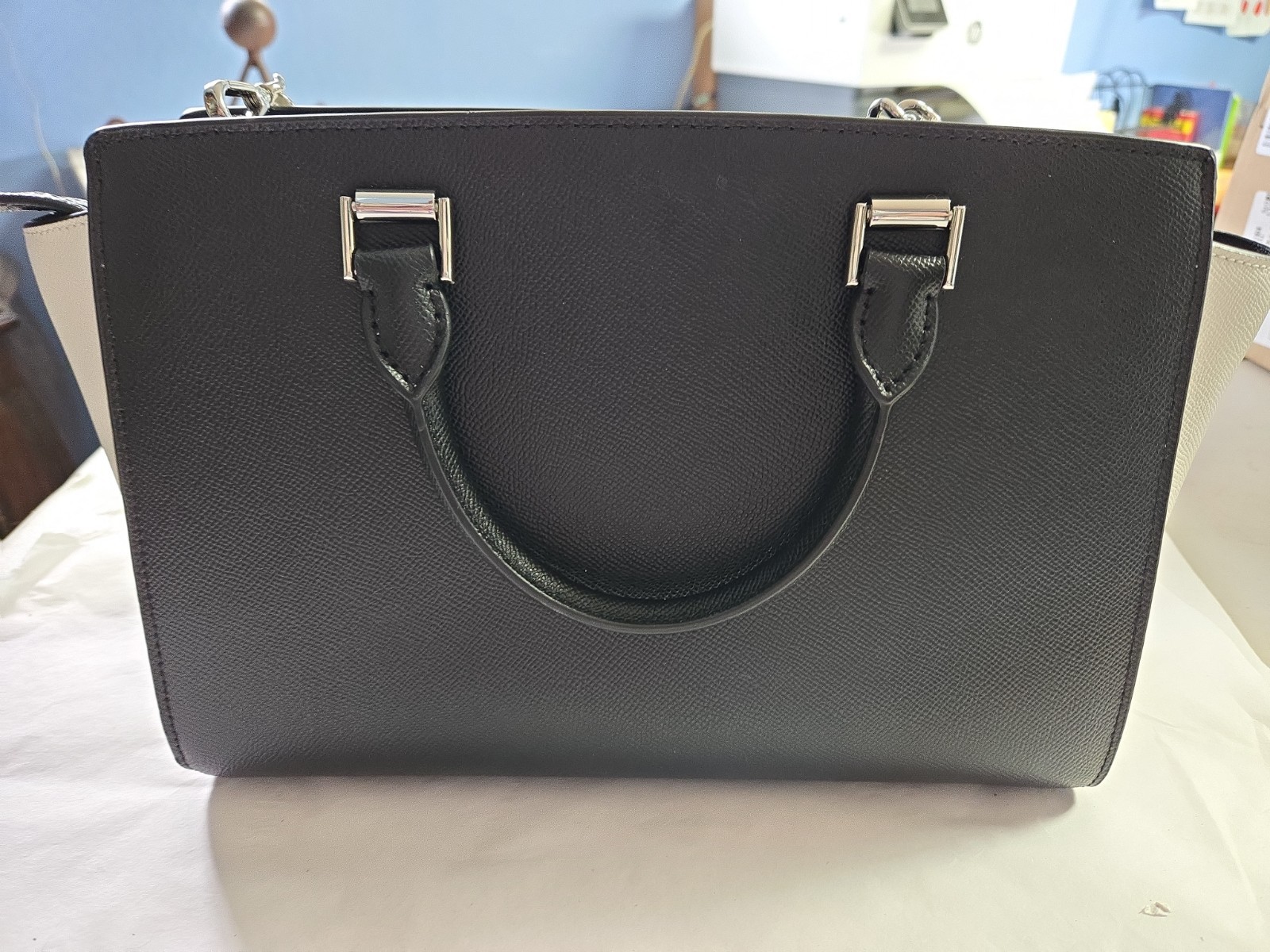 Michael Kors black/grey/white large handbag w crossbody strap NWOT