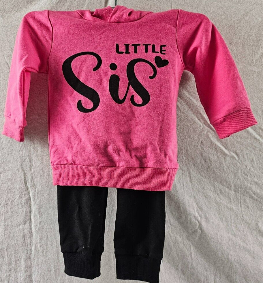 Little Sister Letter Print Long Sleeve Hooded Sweatshirt + Jogging Pants