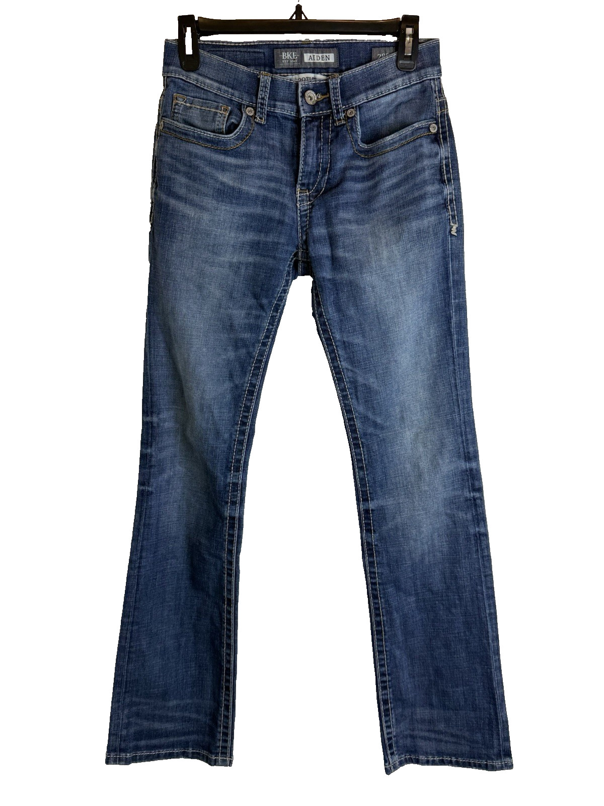 BKE Aiden Bootleg Jean Women 26×31 Blue Whisker Distress Denim 0081