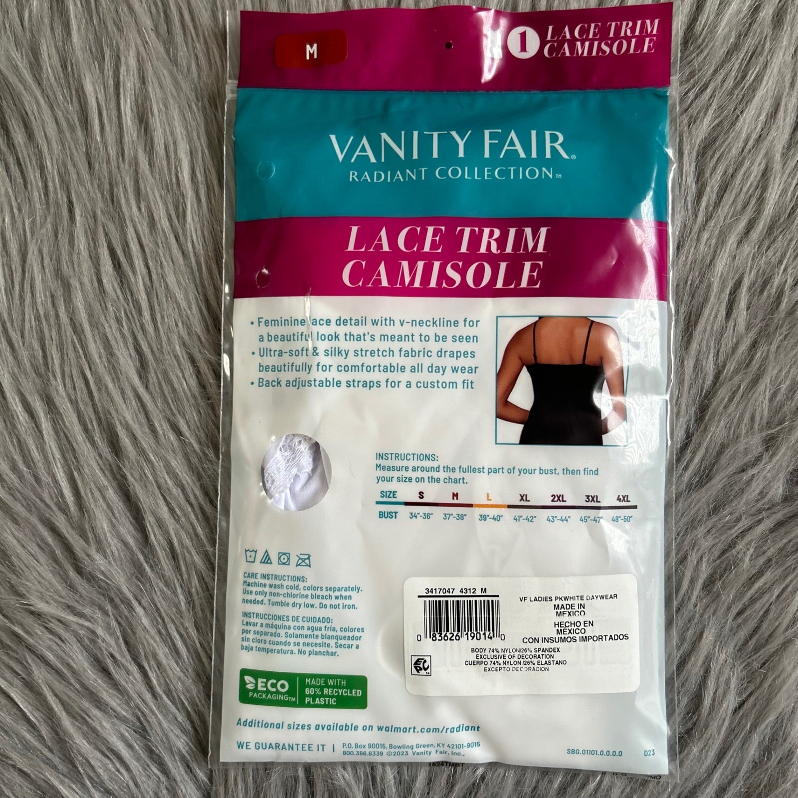 Vanity Fair Radiant Collection Lace Trim Camisole Women’s Size Medium White Tank