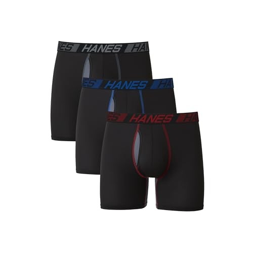 Hanes Men’s Boxer Briefs 3-Pack Total Support Pouch Black Medium