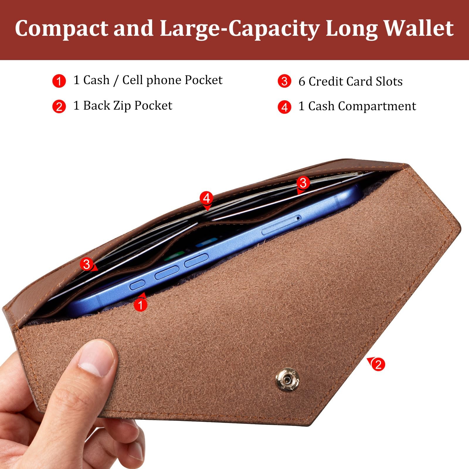 XEYOU Envelope Card Wallet for Women Genuine 7.7 x 4.1 x 0.6 inches, Brown