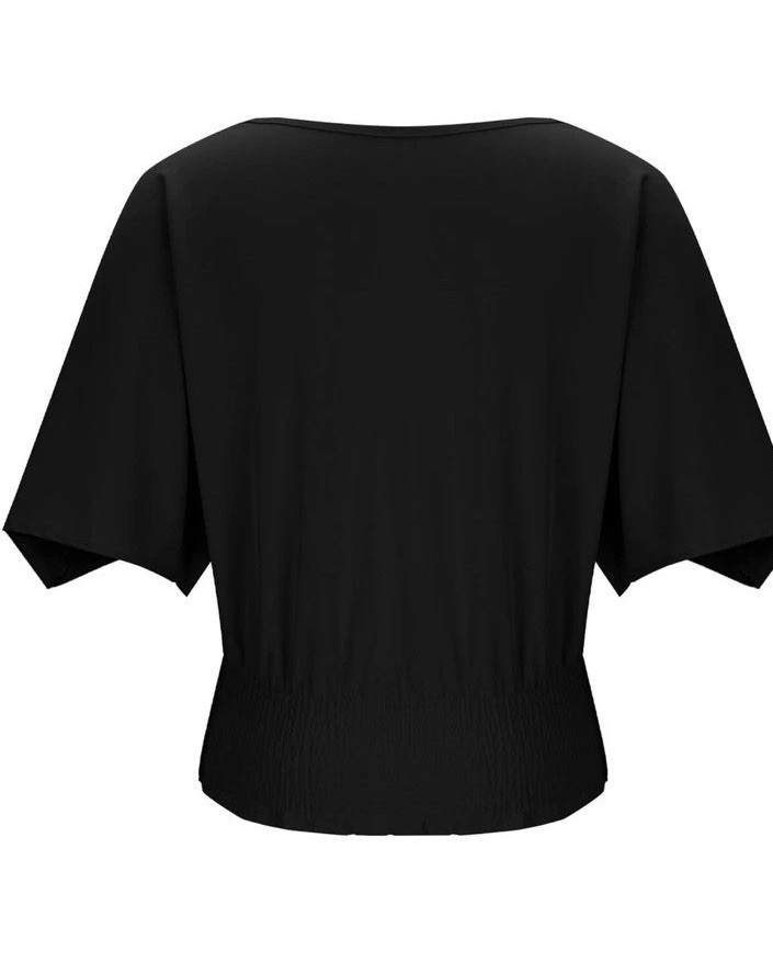 Women’s Batwing Short Sleeve Dolman Top Blouse with Elastic Waistband Hem Sz S