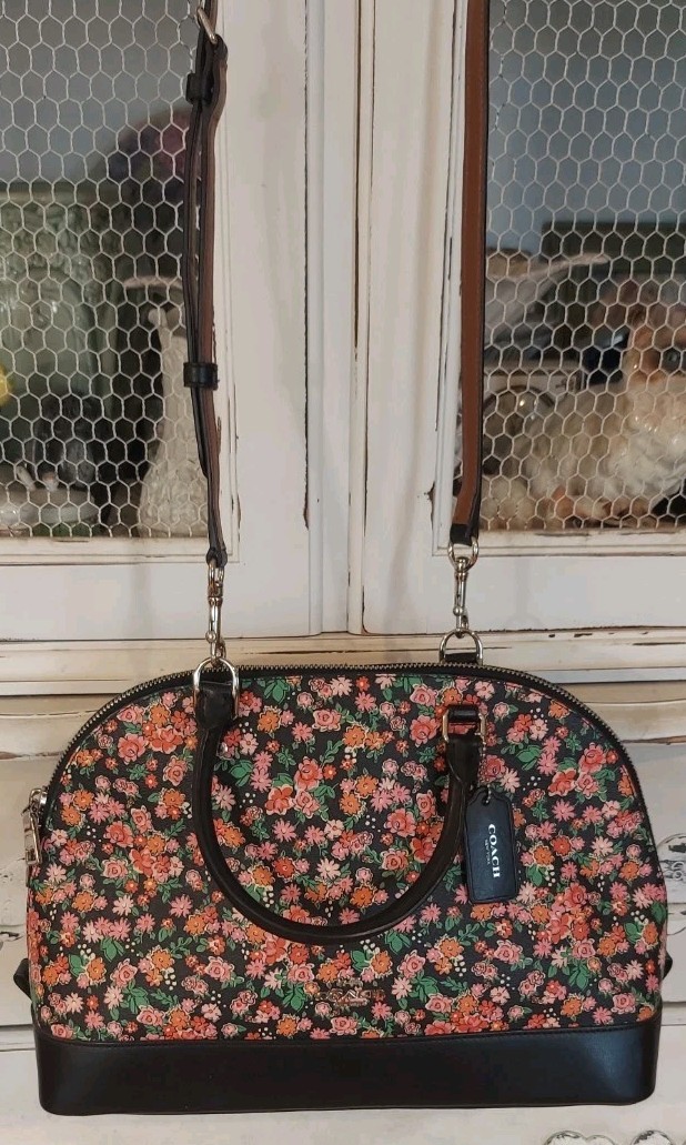 Coach Large Sierra Satchel Crossbody in Leather & Posey Cluster Print