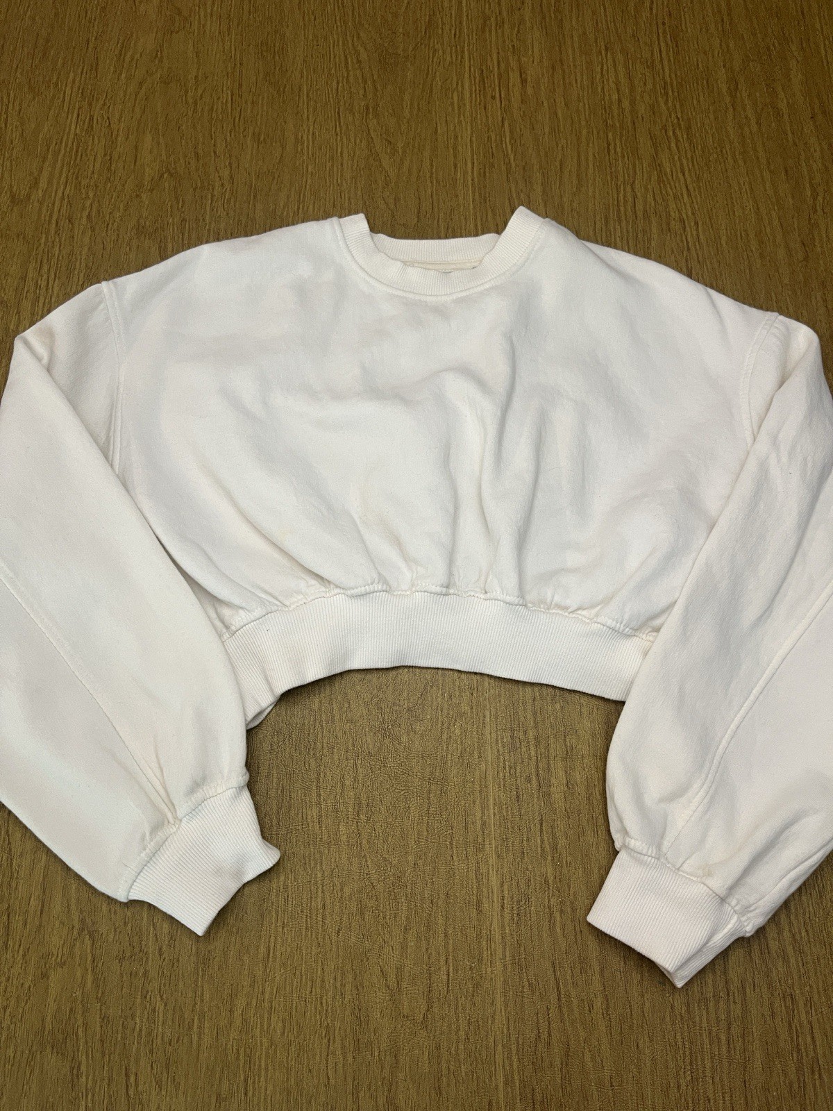 Zara Cream Cropped Fleece Lined Oversized Sweatshirt, Sz M