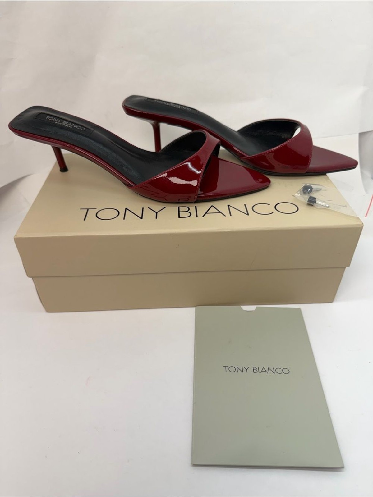 Tony Bianco Fiesta Heel in Bordeaux red patent shiny leather kitten heel