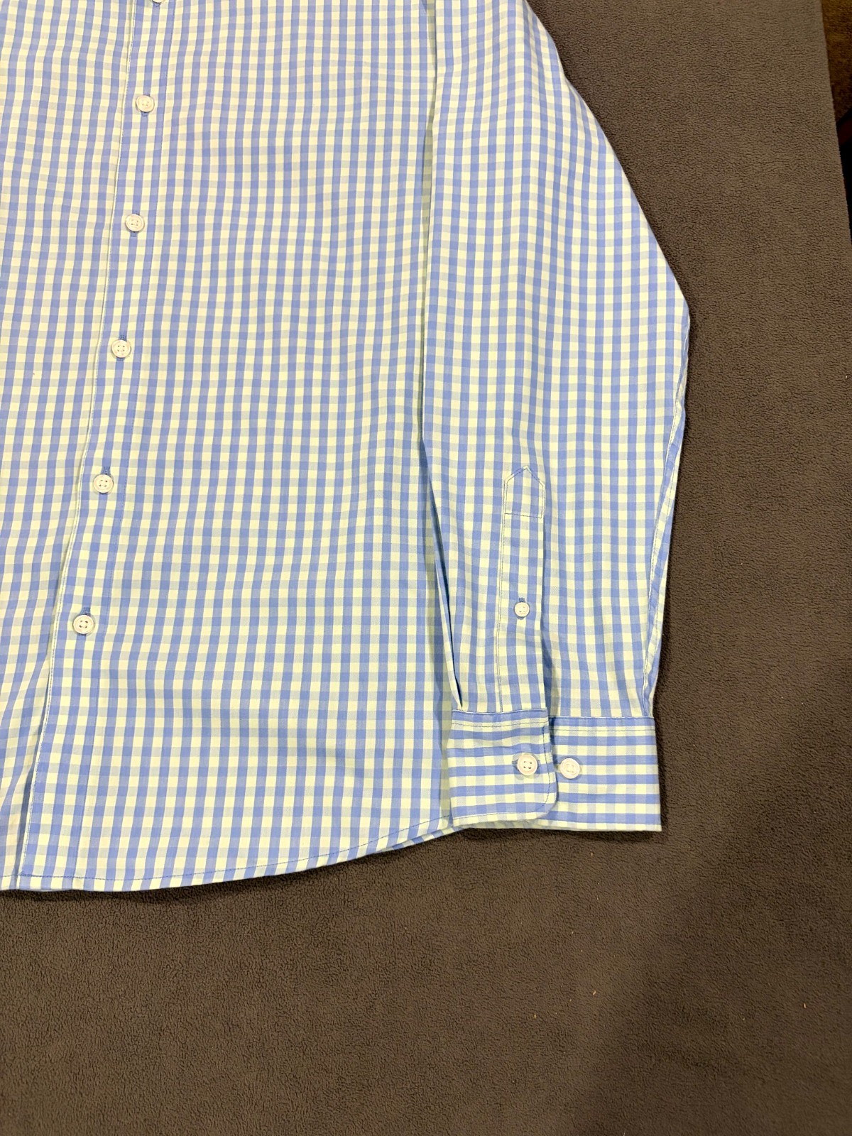 Sonoma Shirt Mens Large Gray Gingham Check Performance Stretch Pleated Button Up