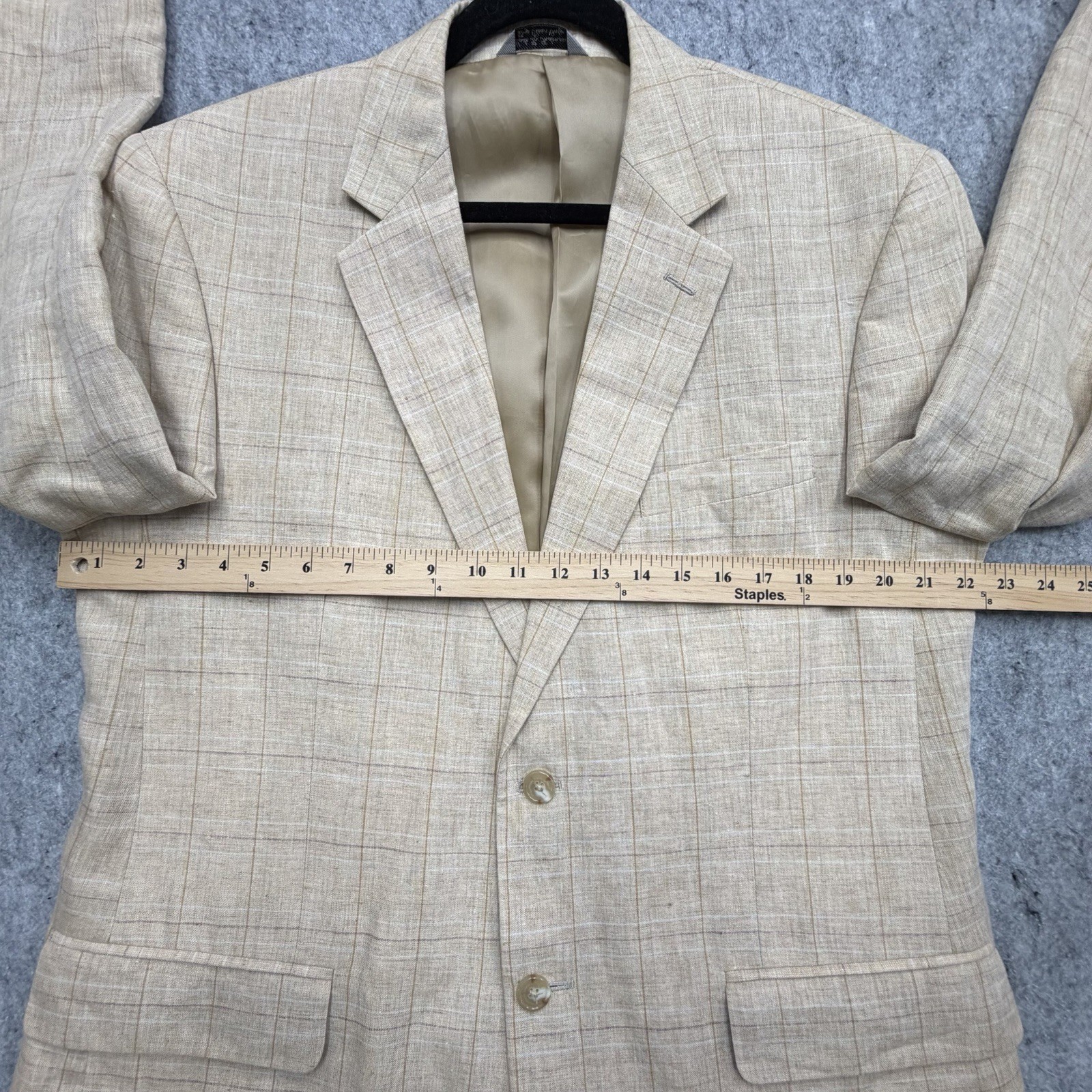 Haspel Blazer 42R Beige Windowpane Plaid 100% Linen 2-Button Sport Coat Jacket