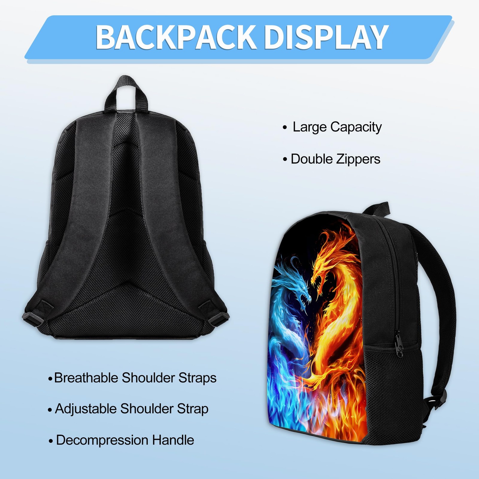 3PCS Boys Backpack, Back To School Bag with Lunch Box Pencil Case Set, Cool D…