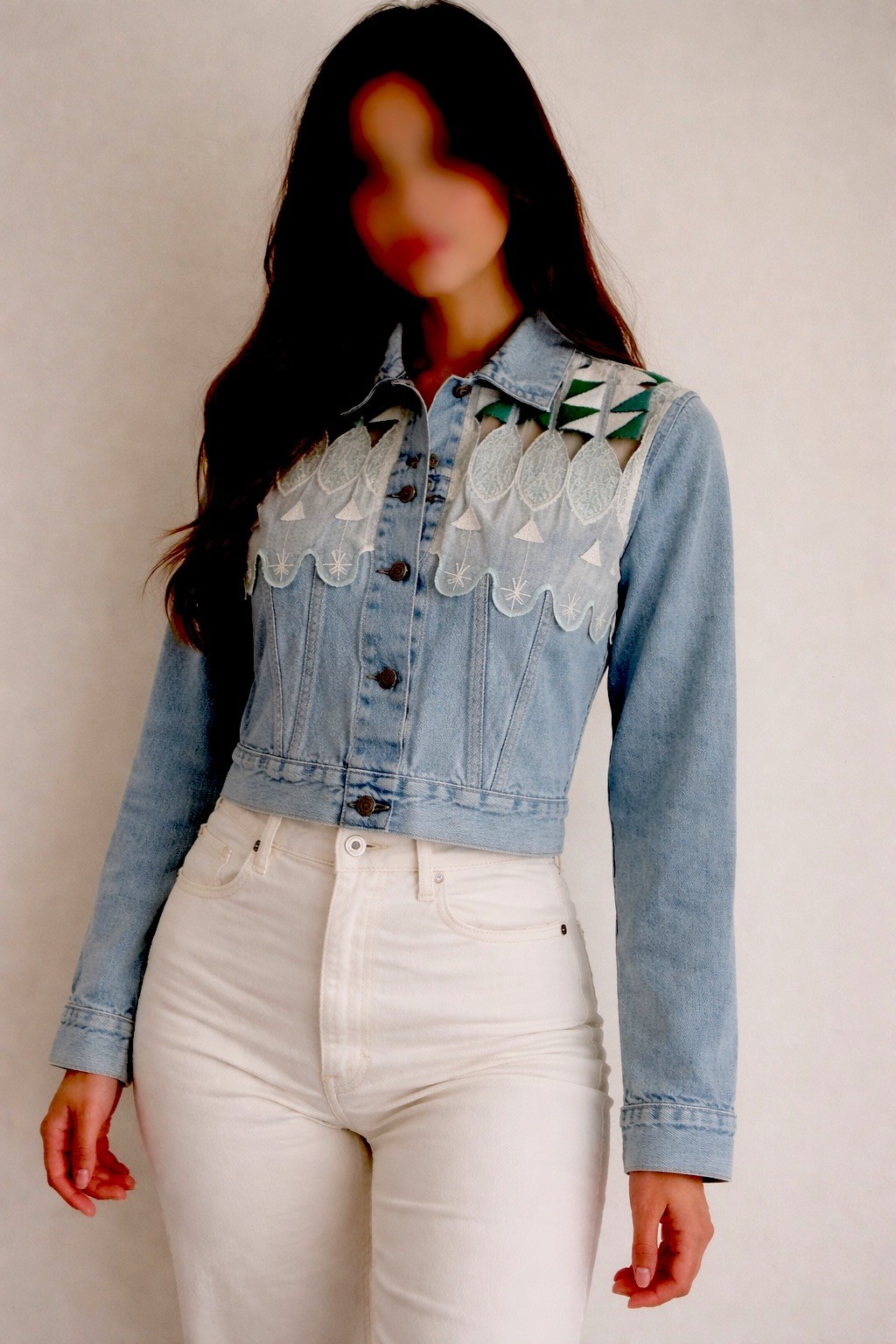 Levi’s Made & Crafted Teal Embroidered Lace Denim Jacket Sze 0 NWOT Chic Cowgirl