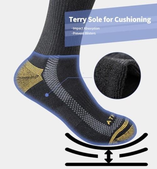 JOYNÉE Mens Athletic Crew Socks 5/10 Pairs Large Black/Gold Work (5 Pairs)