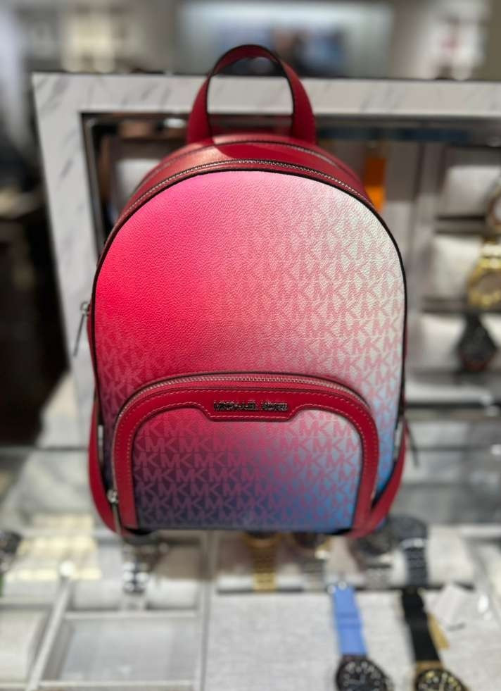 Michael Kors Jaycee Women Medium Logo Zip Pocket Backpack Dark Raspberry Multi