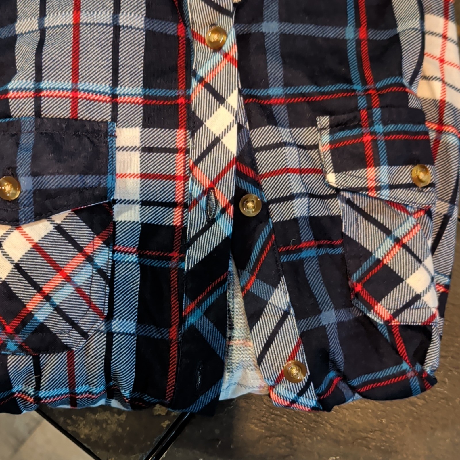 Passport Plaid Flannel Button-Up Long Sleeve Shirt w/ Pockets Blue
